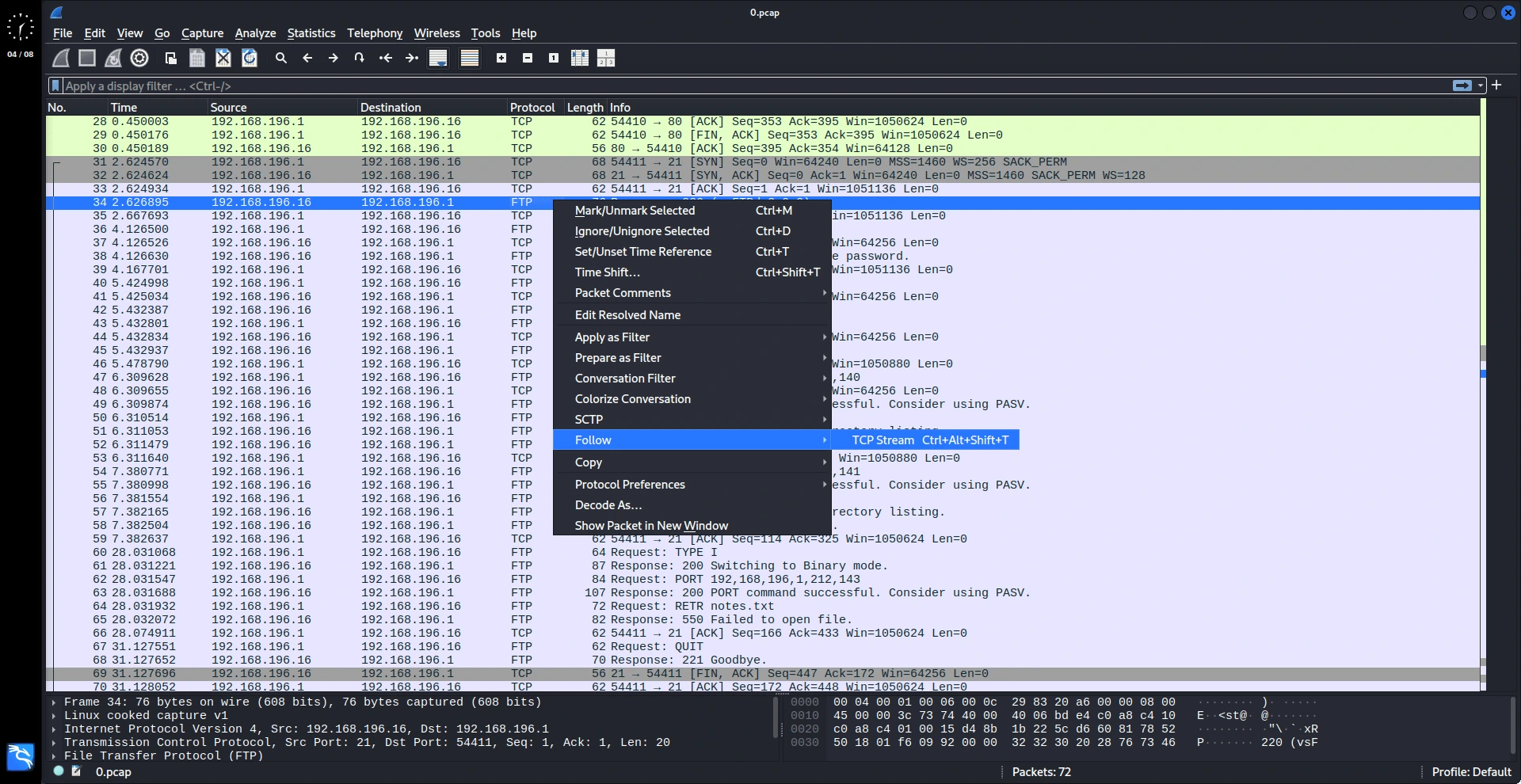 Following the FTP traffic